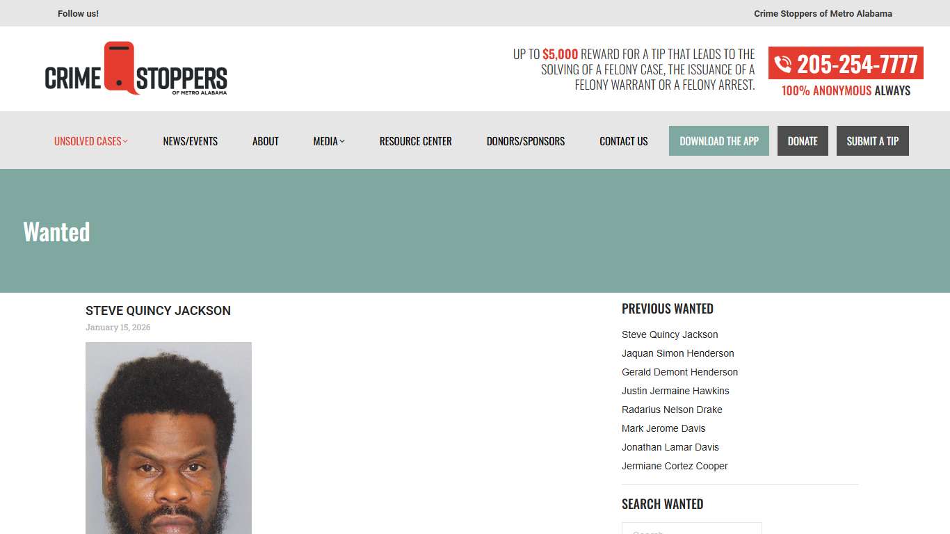 Wanted Criminals – Crime Stoppers of Metro Alabama Anderson